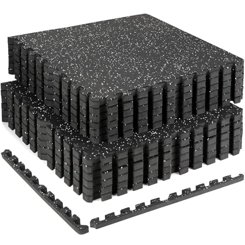 HIAARO 0.79in Extra-Thick 48 Sq Ft Exercise Equipment Mats, 12 Tiles Rubber Top EVA Foam Workout Mats, Interlocking Gym Flooring for Home Gym, 24 x 24in, Black & White - Image 1