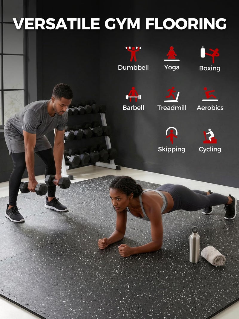 HIAARO 0.79in Extra-Thick 48 Sq Ft Exercise Equipment Mats, 12 Tiles Rubber Top EVA Foam Workout Mats, Interlocking Gym Flooring for Home Gym, 24 x 24in, Black & White - Image 5
