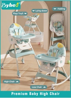 Bybeo Baby High Chair for Toddlers, Foldable Children Highchairs, Kids Dining Chair, Infant Feeding Booster Seat, Babies Rocker with Footrest, Backrest, 4 Wheels and Removable Tray  - Image 1