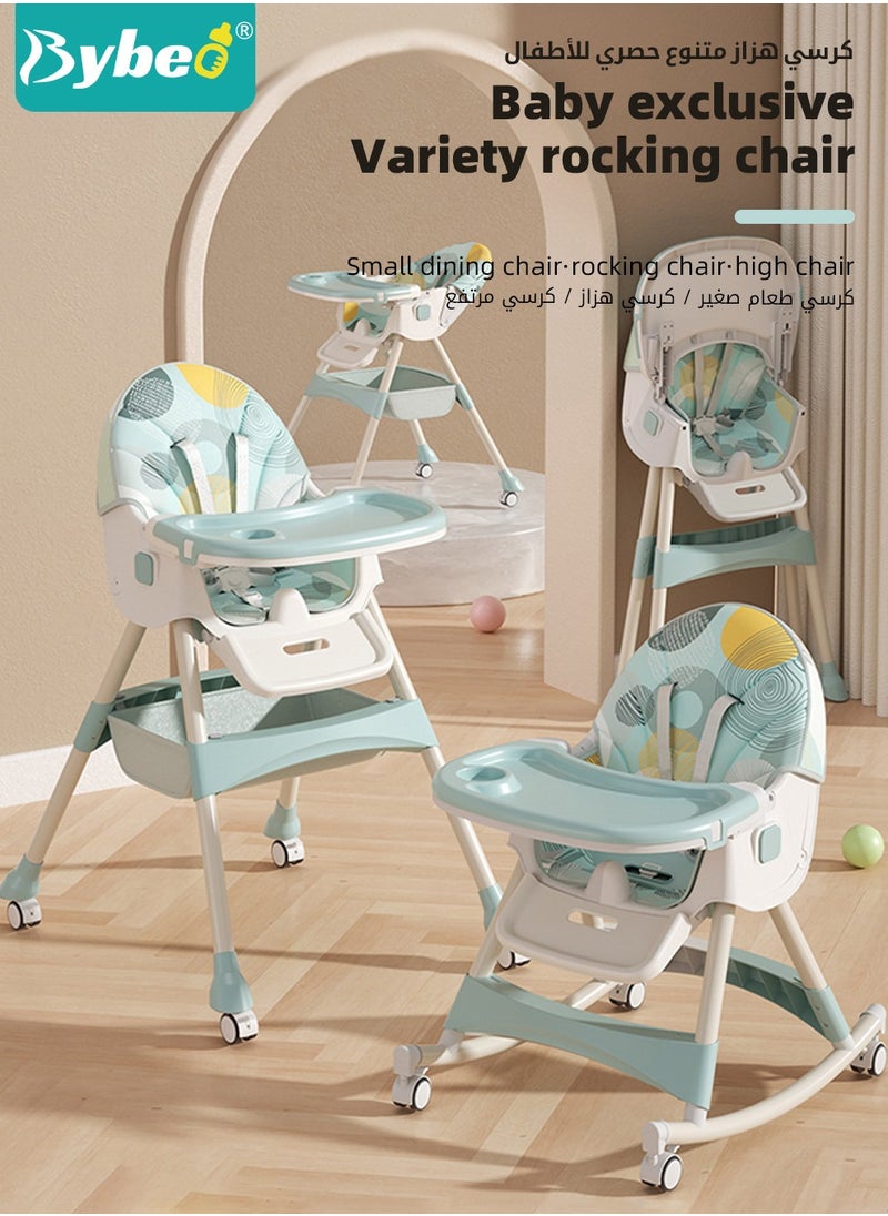 Bybeo Baby High Chair for Toddlers, Foldable Children Highchairs, Kids Dining Chair, Infant Feeding Booster Seat, Babies Rocker with Footrest, Backrest, 4 Wheels and Removable Tray  - Image 2