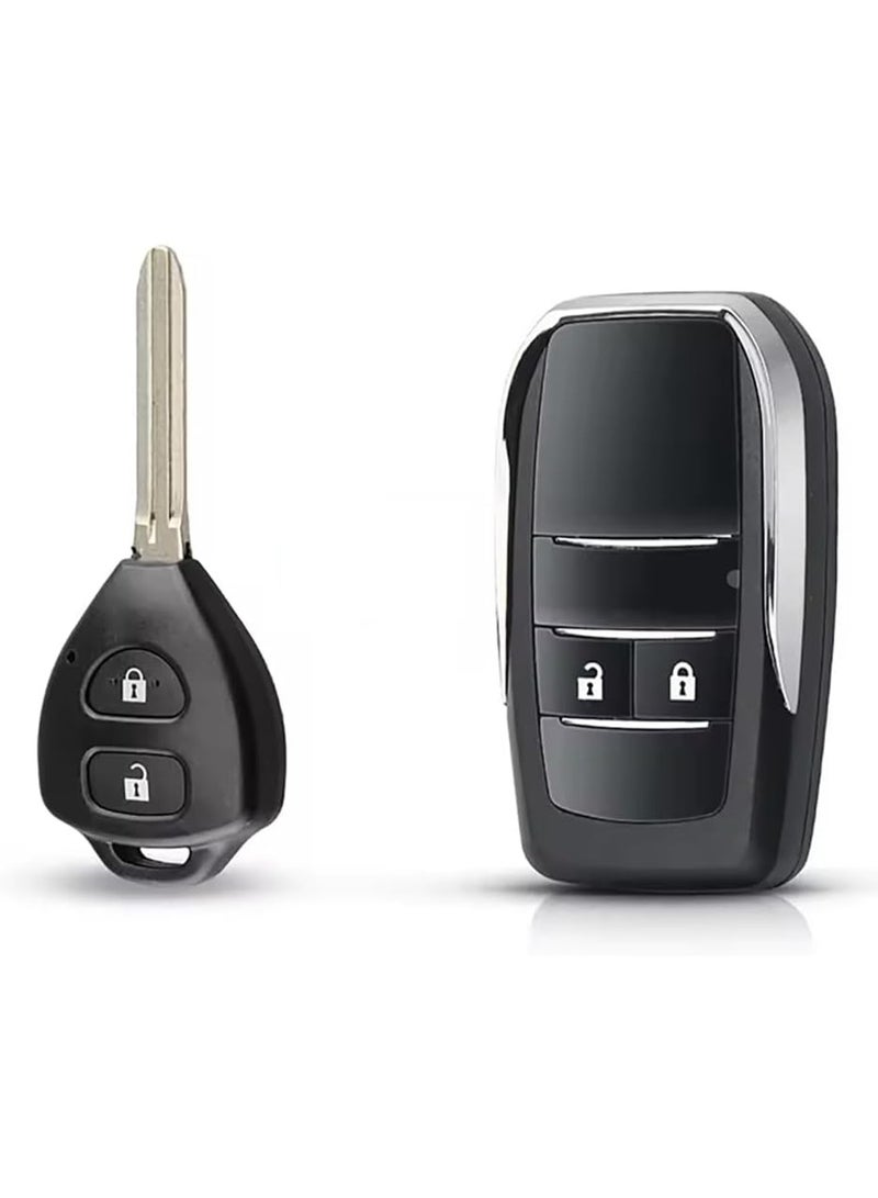 Arooma 2 Buttons Modified Flip Replacement Remote Key Shell Fob Case for Toyota 2004-2017 Hilux RAV4 Corolla Camry Yaris Prado Echo Hiace with Uncut Blade - Image 1