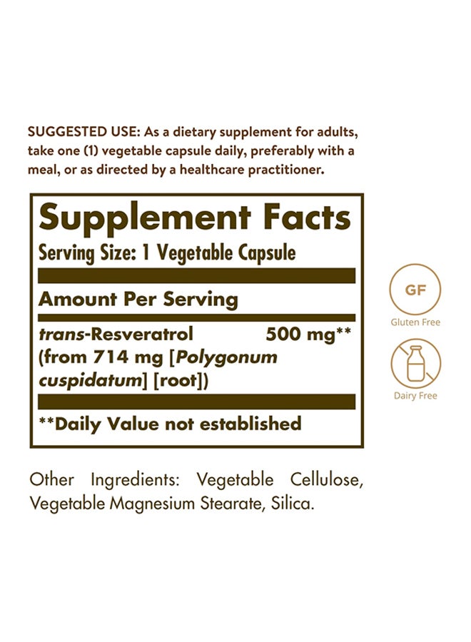 Solgar Resveratrol 500 mg Dietary Supplement- 30 Vegetables Capsules - Image 4