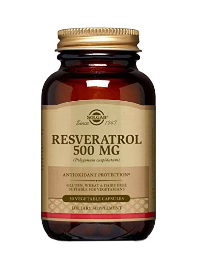 Solgar Resveratrol 500 mg Dietary Supplement- 30 Vegetables Capsules - Image 1