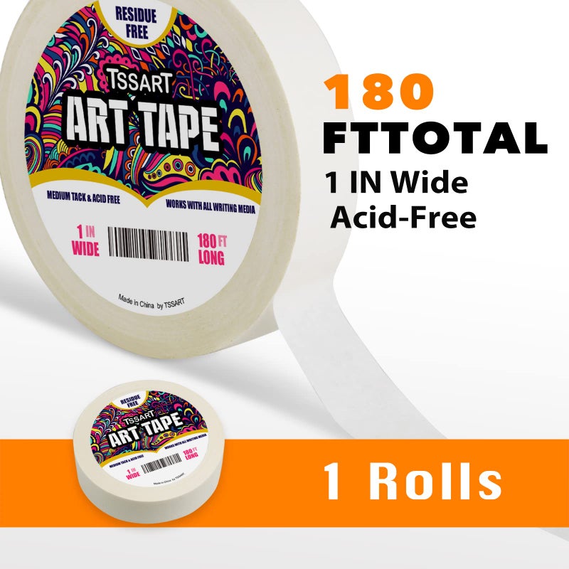 TSSART White Art Tape Medium Tack - Masking Artists Tape for Drafting Art Watercolor Painting Canvas Framing - Acid Free 1inch Wide 180FT Long - Image 2