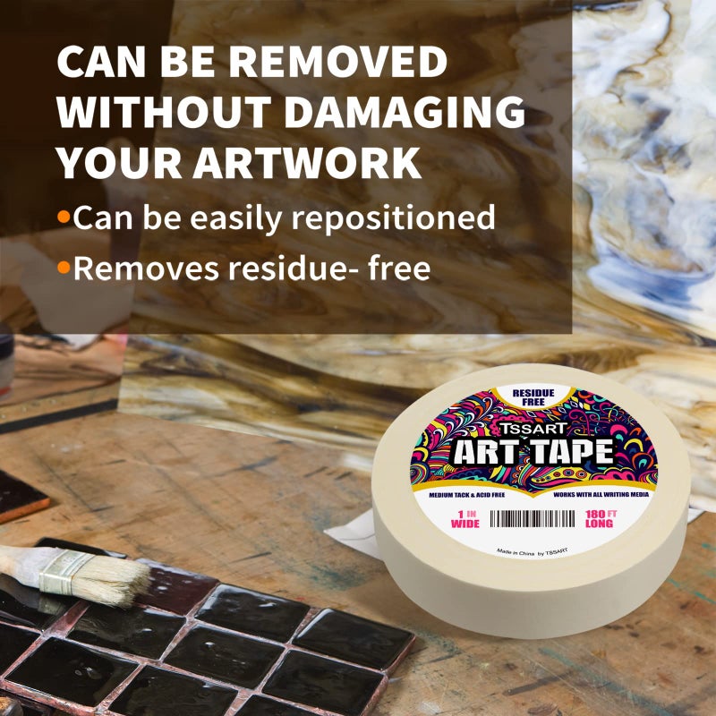 TSSART White Art Tape Medium Tack - Masking Artists Tape for Drafting Art Watercolor Painting Canvas Framing - Acid Free 1inch Wide 180FT Long - Image 3