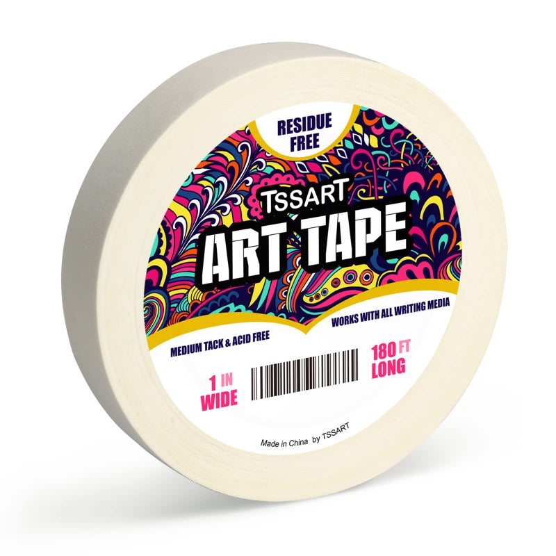 TSSART White Art Tape Medium Tack - Masking Artists Tape for Drafting Art Watercolor Painting Canvas Framing - Acid Free 1inch Wide 180FT Long - Image 1