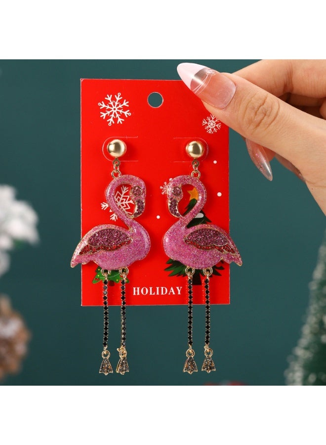 Y&D Flamingo Drop Dangle Earring for Women Pink Crystal Sequins Bird Dangling Stud Earrings Christmas Hat Animal Jewelryfor Xmas - Image 1