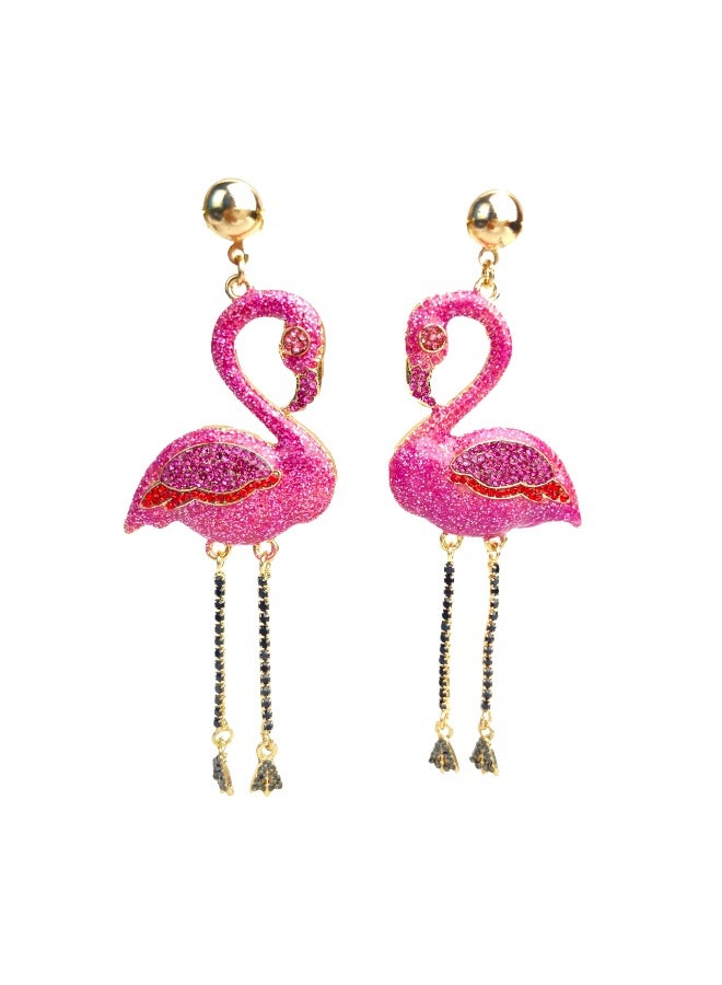 Y&D Flamingo Drop Dangle Earring for Women Pink Crystal Sequins Bird Dangling Stud Earrings Christmas Hat Animal Jewelryfor Xmas - Image 2