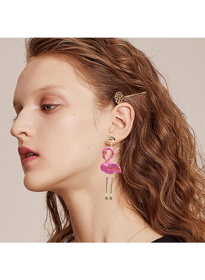 Y&D Flamingo Drop Dangle Earring for Women Pink Crystal Sequins Bird Dangling Stud Earrings Christmas Hat Animal Jewelryfor Xmas - Image 3