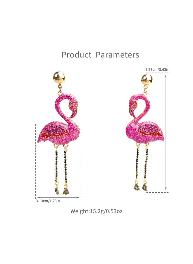 Y&D Flamingo Drop Dangle Earring for Women Pink Crystal Sequins Bird Dangling Stud Earrings Christmas Hat Animal Jewelryfor Xmas - Image 4
