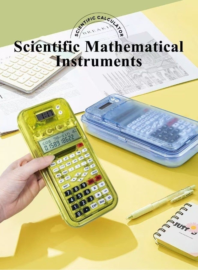 CTIFREE 82MS Scientific Calculator 7-In-1 Student Math Set Stationery, 240 Functions, 10+2 Digit Display, Advanced Calculator With Clock + Detachable Pencil Case + Compass/Ruler/Pencil | Complete School Exam Study Set - Green - Image 5