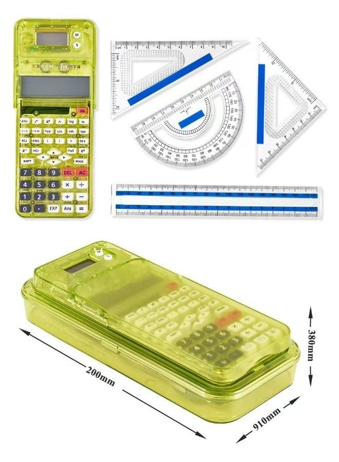 CTIFREE 82MS Scientific Calculator 7-In-1 Student Math Set Stationery, 240 Functions, 10+2 Digit Display, Advanced Calculator With Clock + Detachable Pencil Case + Compass/Ruler/Pencil | Complete School Exam Study Set - Green - Image 4