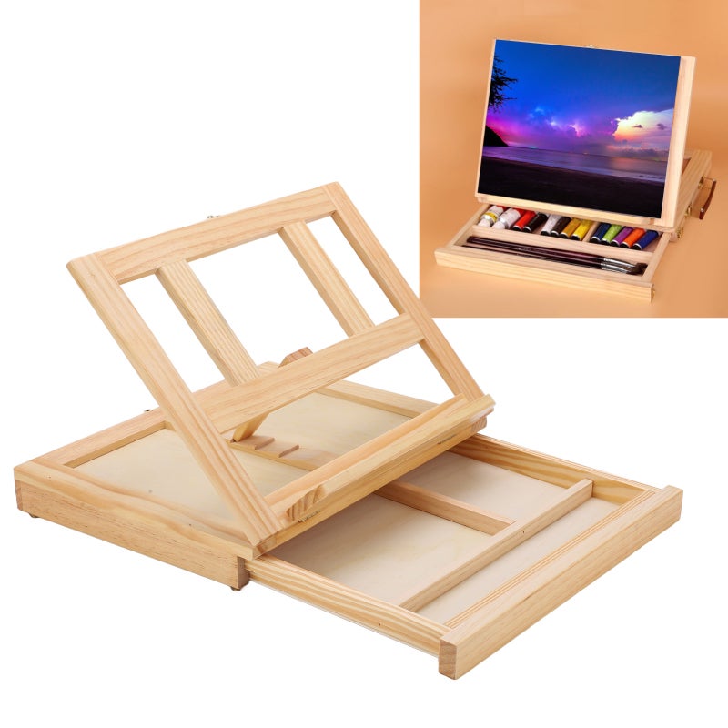 Tabletop Easel Pine Wood Adjustable Track 4 Angles - Foldable Space Saving Large Capacity Display Easel for Artists Students Beginners Home Office Display & Painting - Image 1