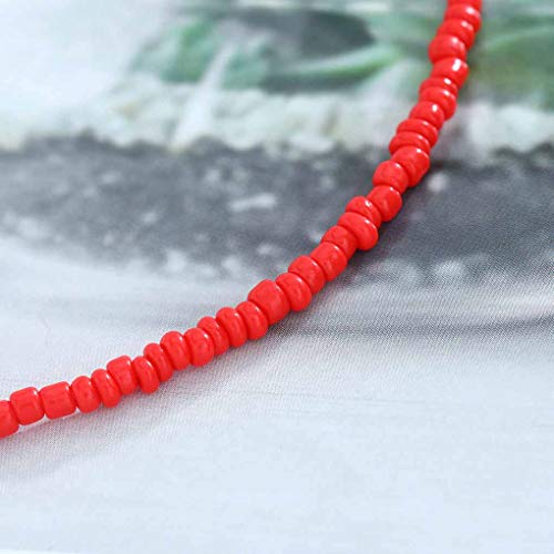 Yalice Boho Choker Necklace Chain Rice Beaded Necklaces Summer Surfer Costume Neck Accessories for Women (Red) - Image 5