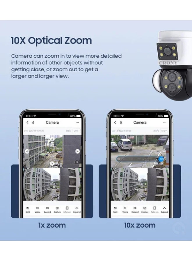 كروني كاميرا كروني St-430-5mp-10x 4g/Wifi لاسلكية متحركة مع عدسات ثلاثية، تقريب بصري 10x، تغطية 360 درجة، تتبع الحركة، صوت ثنائي الاتجاه لأمن المنزل والعمل - Image 3