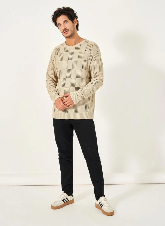 ستايلي كنزة بياقة دائرية بنقشة نقطية بقصة مريحة