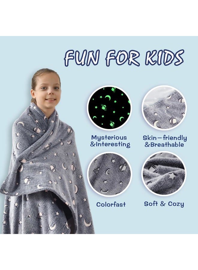 SOCHOW Glow in the Dark Fleece Blanket 50"x59", Light Up Flannel Fleece Blanket Galactic Stars Pattern Grey All Season Blanket for Kids Bed - Image 3