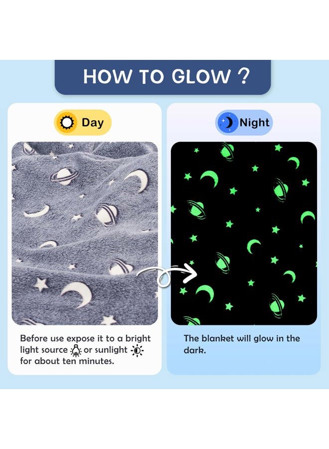 SOCHOW Glow in the Dark Fleece Blanket 50"x59", Light Up Flannel Fleece Blanket Galactic Stars Pattern Grey All Season Blanket for Kids Bed - Image 2