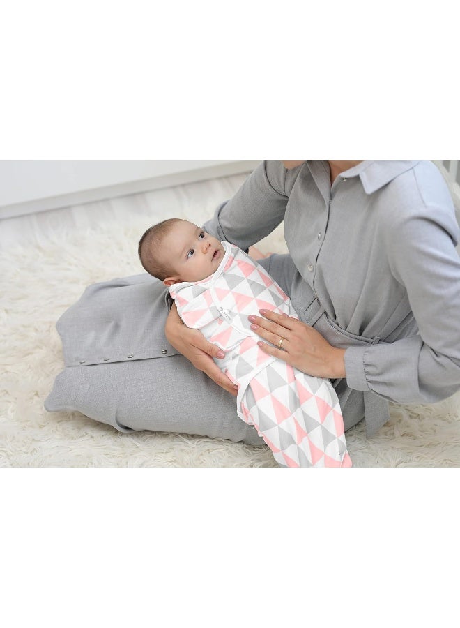 BaeBae Goods Swaddle Blankets, Set of 4, 100% Cotton, Lightweight, Breathable, Adjustable for Boys and Girls, 0-3 Months (Pink/Grey Triangles) - Image 2