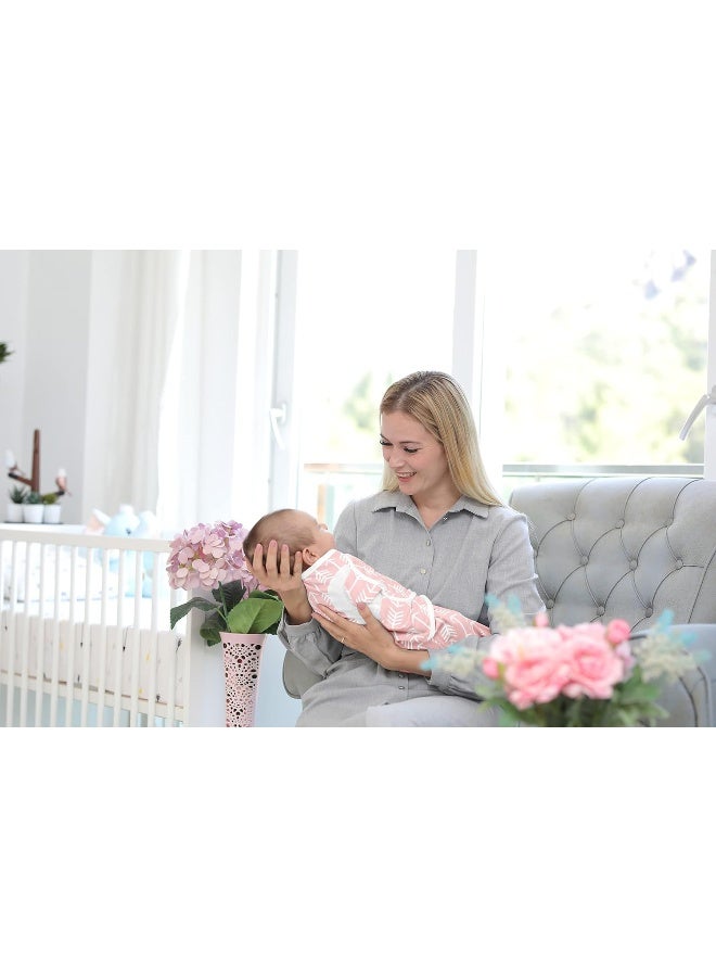 BaeBae Goods Swaddle Blankets, Set of 4, 100% Cotton, Lightweight, Breathable, Adjustable for Boys and Girls, 0-3 Months (Pink/Grey Triangles) - Image 5