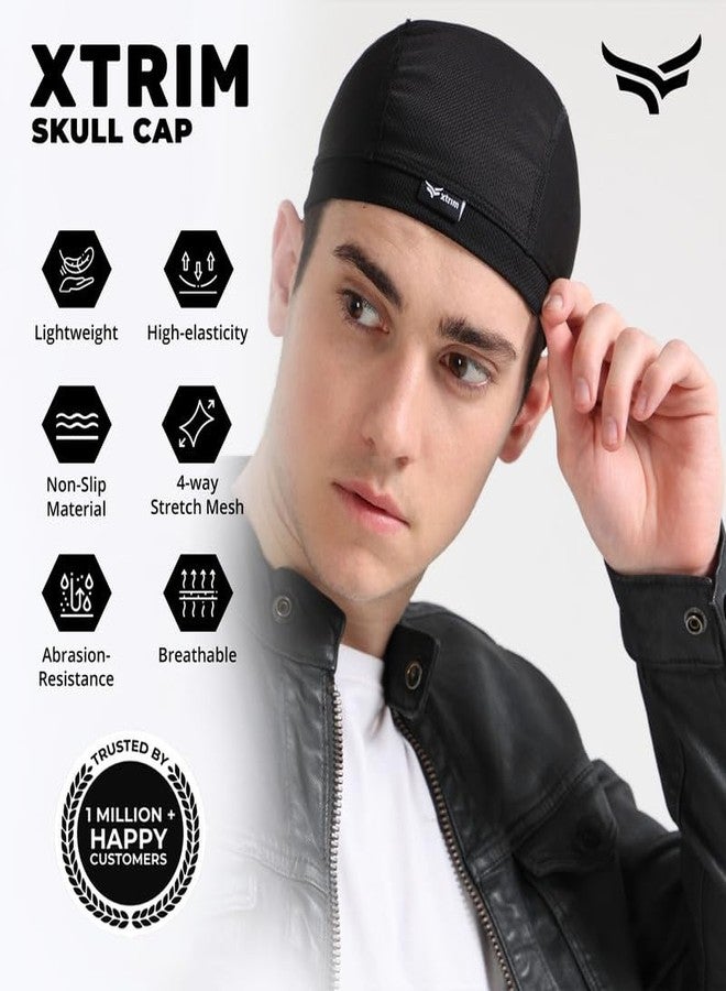 XTRIM Unisex Helmet Skull Cap for Bikers & Cyclists, Cotton Head Cap, Hair Inner Helmet Cover Cap for Men, Sweat Cooling for Women, Skull Cap for Summer (Jet Black, One Size Fits All) - Image 2