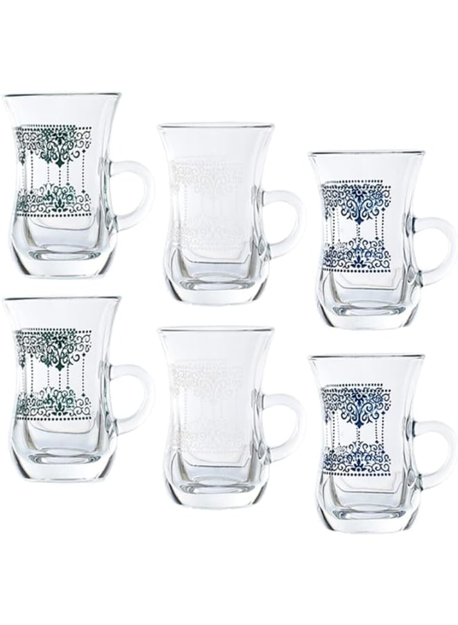 Dimlaj Veil Printed Finest Durable Glass Terkish Tea Set, 6 Pieces - Image 2