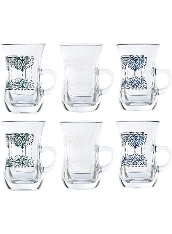 Dimlaj Veil Printed Finest Durable Glass Terkish Tea Set, 6 Pieces - Image 1