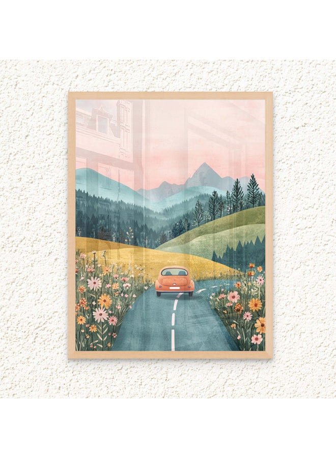 Art Decor Art Decor Framed Fine Art of Kids Mountain Scenery Portrait Colorful Nature-Inspired Print Wall Décor for Playroom Classroom Nursery Kid Bedroom Children Room Gifting - Image 1