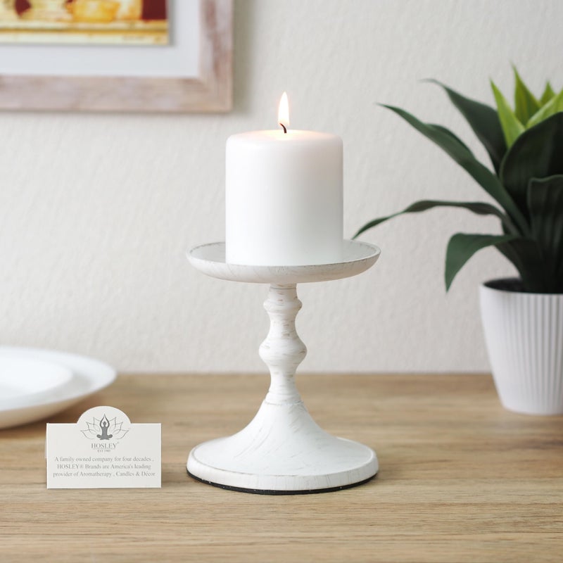 Hosley Aluminum Metal Decorative Pillar Candle Holder White Wash Finish for Candles or Display, 5Inch High - Ideal for Weddings, Parties, Events, Home Decor, Gifts, Elegant - Image 2
