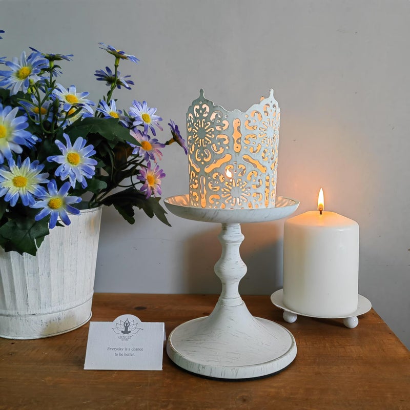Hosley Aluminum Metal Decorative Pillar Candle Holder White Wash Finish for Candles or Display, 5Inch High - Ideal for Weddings, Parties, Events, Home Decor, Gifts, Elegant - Image 3