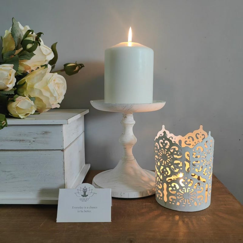 Hosley Aluminum Metal Decorative Pillar Candle Holder White Wash Finish for Candles or Display, 5Inch High - Ideal for Weddings, Parties, Events, Home Decor, Gifts, Elegant - Image 4