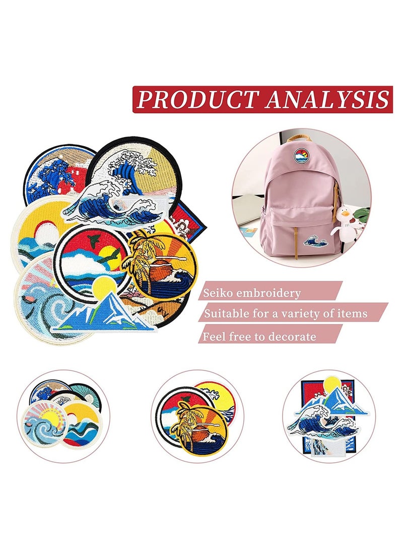 Generic Iron on Patches for Clothes, 12Pcs Embroidered Patches Applique Set, Sewing Wave Repair Patch DIY Accessory for Clothes Hats Jeans, Sea Wave Mountain River Map Embroidery Stickers  - Image 5