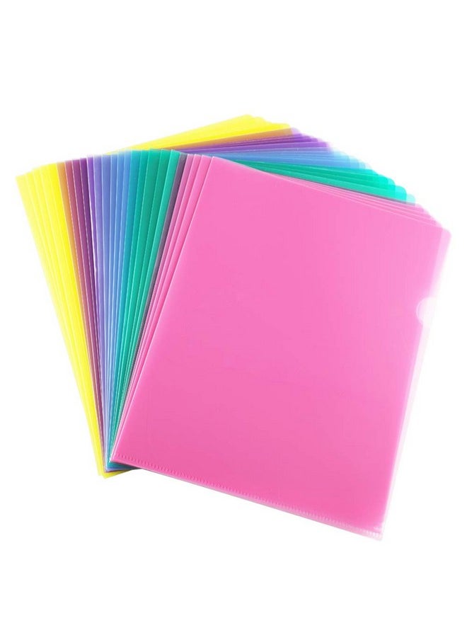 Sooez - 25 Pack Clear Document Folder Project Pockets, Clear Plastic Folders Letter Size Plastic Document Folders Paper Poly Jacket Sleeves Folders Copy, 5 Assorted Colors - Image 1