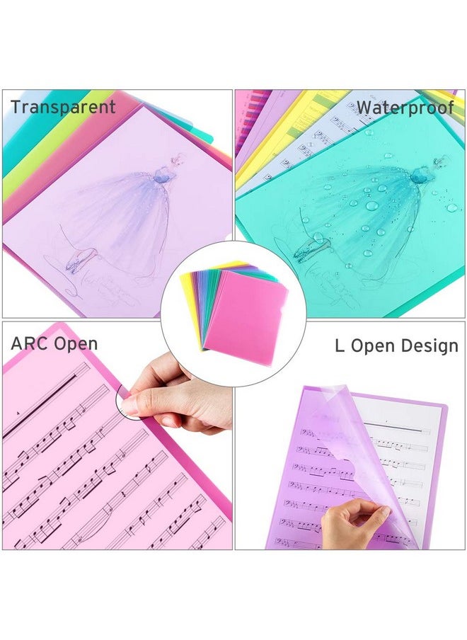 Sooez - 25 Pack Clear Document Folder Project Pockets, Clear Plastic Folders Letter Size Plastic Document Folders Paper Poly Jacket Sleeves Folders Copy, 5 Assorted Colors - Image 1
