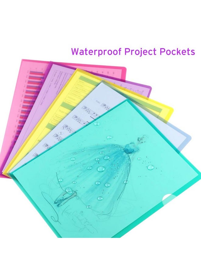 Sooez - 25 Pack Clear Document Folder Project Pockets, Clear Plastic Folders Letter Size Plastic Document Folders Paper Poly Jacket Sleeves Folders Copy, 5 Assorted Colors - Image 1