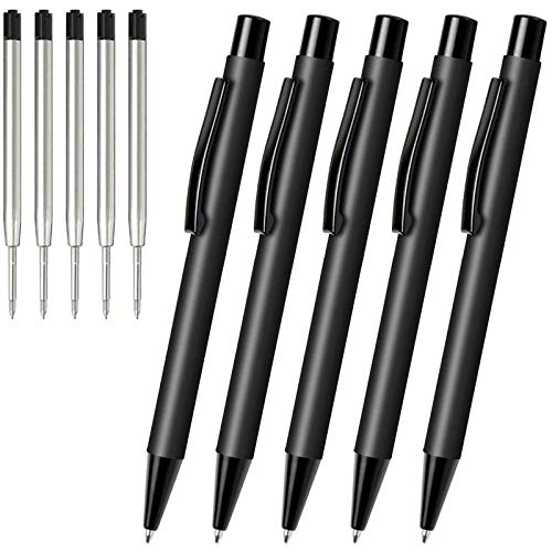 Cambond Ballpoint Pens Black Pens - Metal Pen Retractable Ink Pens for Journaling Business Police Men Flight Attendant 1.0mm Medium Point Smooth Writing, 5 Pen with 5 Refills (Black) - Image 1