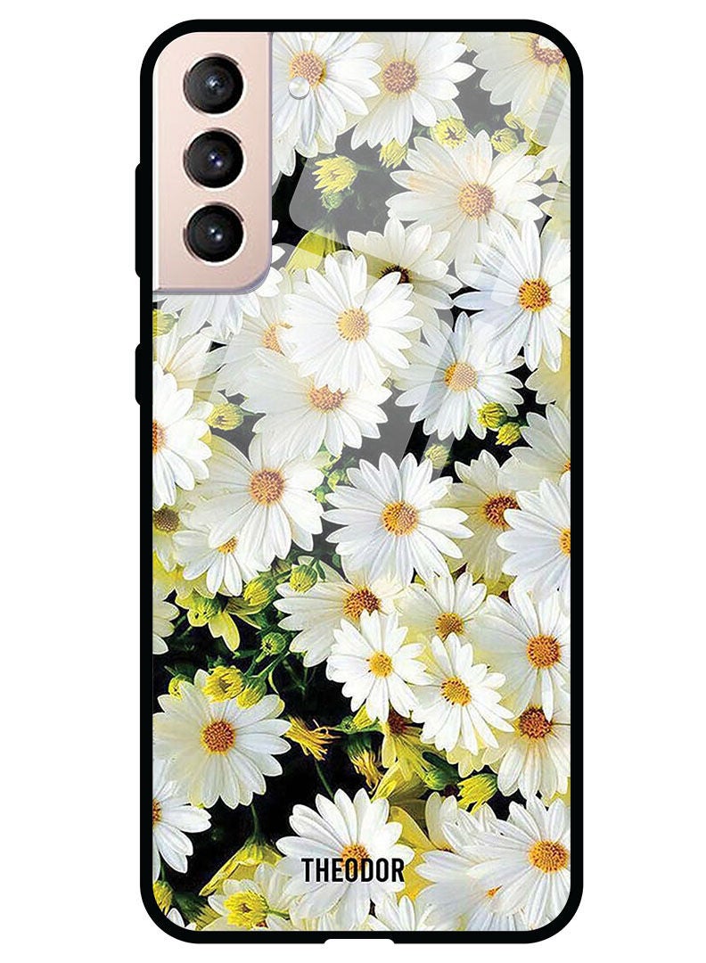 Theodor Protective Tempered Glass Case Cover Samsung Galaxy S21  White Flowers - Image 1