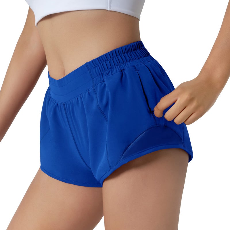 Aurefin Running Shorts for Women,Quick Dry Athletic Sports Shorts Lightweight Active Workout Gym Shorts with Zip Pocket Blue/L - Image 2