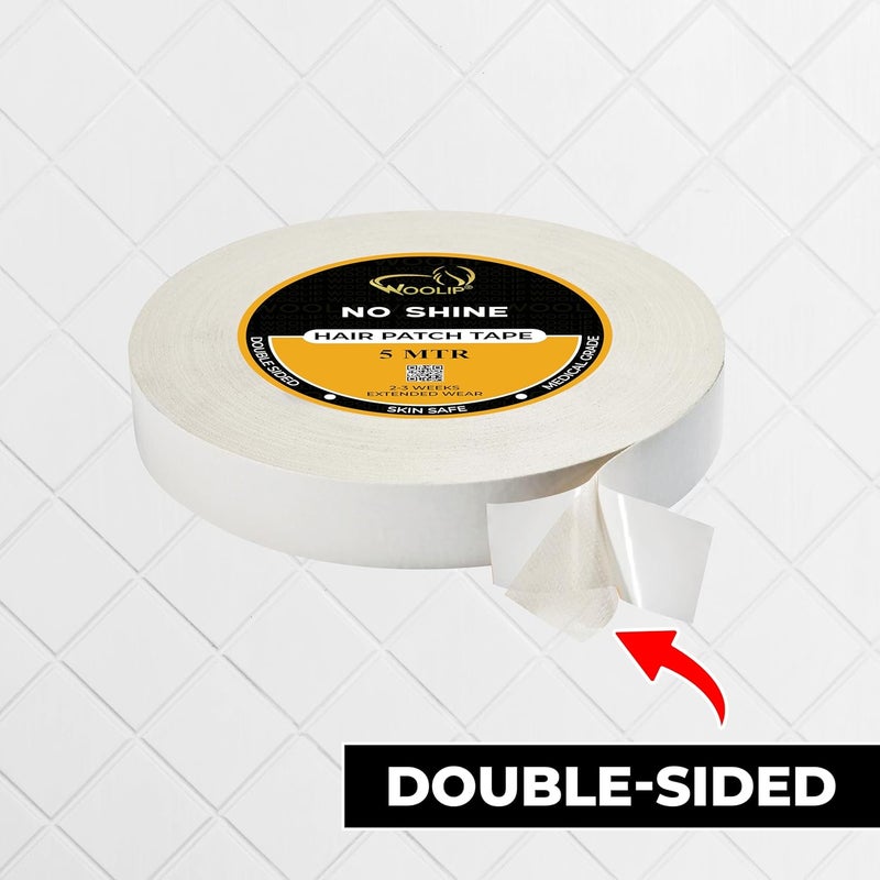 Woolip No shine Hair Patch Tape For Men - Extreme Hold Up To 2-3 Weeks | Waterproof, Transparent Tape for Hair Wigs | 1 Inch Cotton Material, Double Sided, Skin Safe | 5M - Image 2