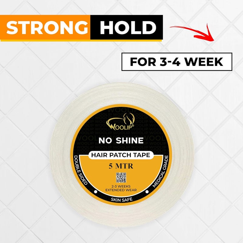 Woolip No shine Hair Patch Tape For Men - Extreme Hold Up To 2-3 Weeks | Waterproof, Transparent Tape for Hair Wigs | 1 Inch Cotton Material, Double Sided, Skin Safe | 5M - Image 4