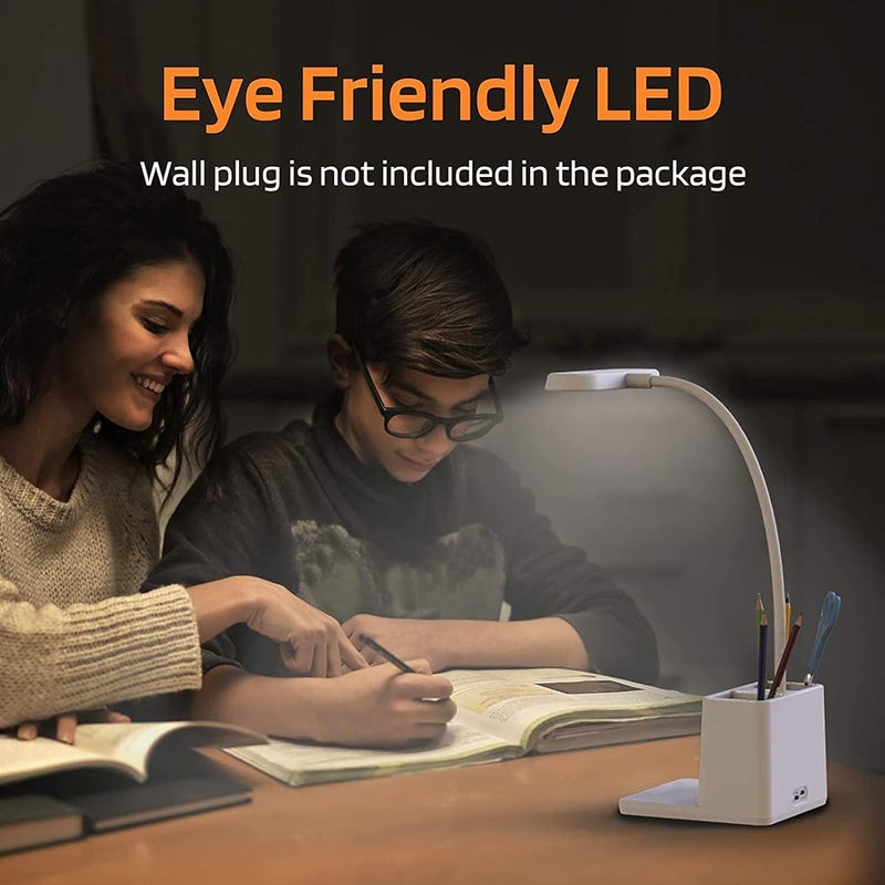 FLYNGO FLYNGO Plastic 3 Color Mode Led Study Table Desk Lamp For Students With Pen Phone Holder Rechargeable Touch OnOff Studying 204White  - Image 5