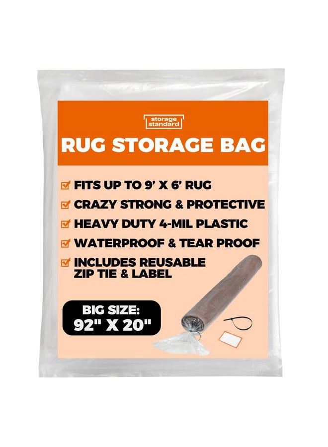 Storage Standard حقيبة سجاد قوية - حقيبة شحن سجاد قابلة لإعادة الاستخدام، غلاف سجاد بلاستيكي مقاوم للماء - تناسب السجاد الملفوف حتى 6 × 9 أقدام، حقيبة بلاستيكية سميكة بسمك 4 مل مقاومة للتمزق - 1 حقيبة شفافة، 92 × 20 بوصة - Image 1