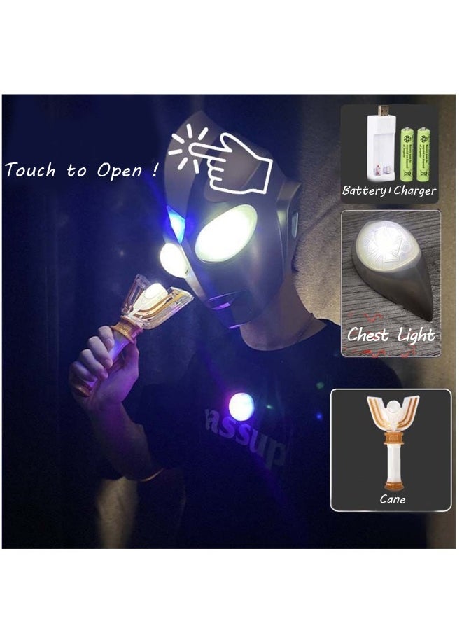 Generic - 1 Pack Ultraman Mask Full Set,Touch to Open,With Battery Charger,Chest Light, Cane, Suitable for Pratical Joke, Party Toy, Gift to Children, Office Activities,Family Activities - Image 1