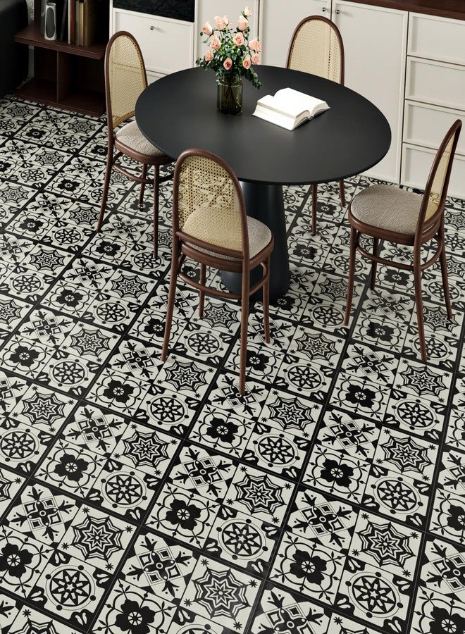 Wallercity Black Floral Peel and Stick Floor Tile for Bathroom Kitchen Vintage Boho Waterproof Floor Stickers Self Adhesive Removable Vinyl Flooring Tiles for Rooms Retro Floral Flooring Sheets 18PCS - Image 5