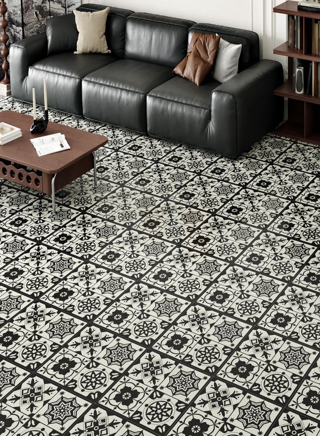 Wallercity Black Floral Peel and Stick Floor Tile for Bathroom Kitchen Vintage Boho Waterproof Floor Stickers Self Adhesive Removable Vinyl Flooring Tiles for Rooms Retro Floral Flooring Sheets 18PCS - Image 4