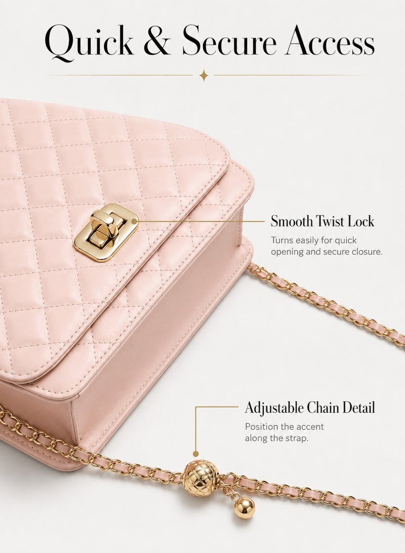 BLLE ROWN Bags for Ladies Small Quilted Chain Crossbody Bag for Women Stylish Soft Pink PU Shoulder Purse Daily Use Coffee Gift for Her - Image 5