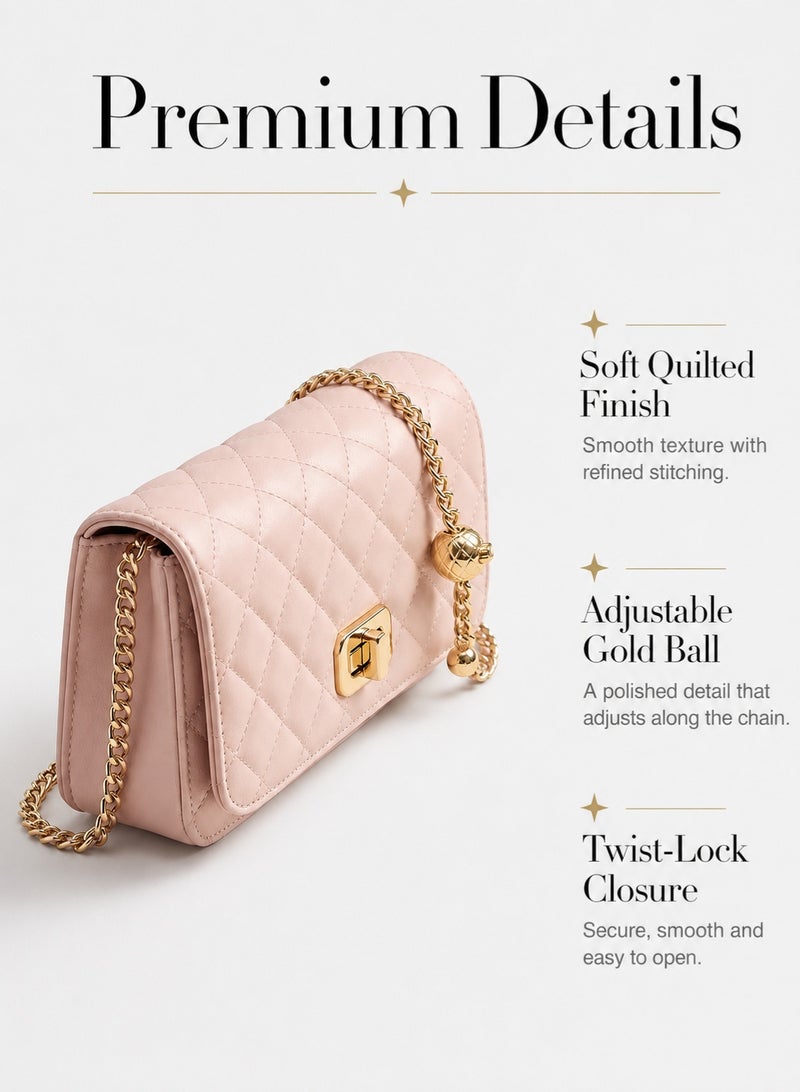 BLLE ROWN Bags for Ladies Small Quilted Chain Crossbody Bag for Women Stylish Soft Pink PU Shoulder Purse Daily Use Coffee Gift for Her - Image 3