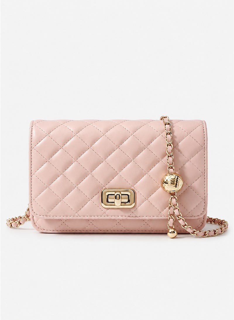 BLLE ROWN Bags for Ladies Small Quilted Chain Crossbody Bag for Women Stylish Soft Pink PU Shoulder Purse Daily Use Coffee Gift for Her - Image 1