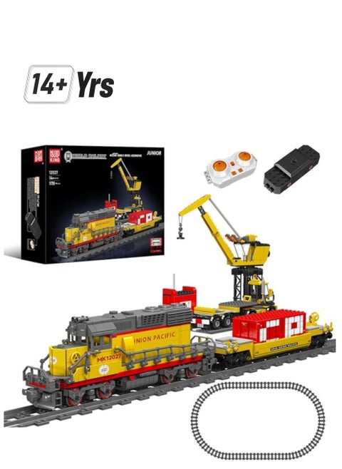 12027 Educational Diesel Locomotive Train Building Block Sets with a Semi-Trailers, Cranes, Remote/App Control Engineering Building Toy Kit, SD40-2 Scale Model with Train Tracks for Adults Kids