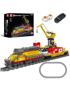 12027 Educational Diesel Locomotive Train Building Block Sets with a Semi-Trailers, Cranes, Remote/App Control Engineering Building Toy Kit, SD40-2 Scale Model with Train Tracks for Adults Kids